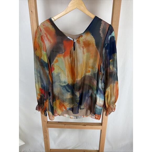 Tempo Paris Tops - NWT Tempo Paris Multicolored V-Neck Silk Blend Blouse #0942 XL